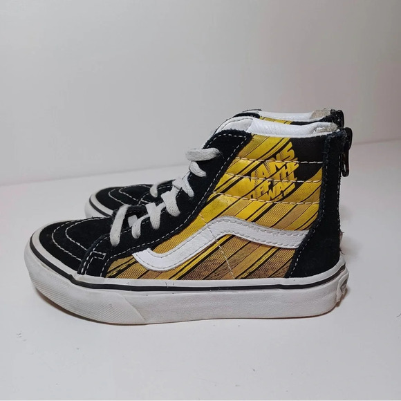 Kids VANS Logo Repeat SK8-HI Sneakers SIZE 12.5 Yellow Black Zip Back - Picture 1 of 9